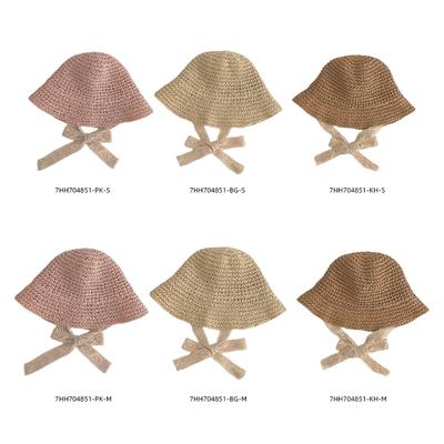 Kids Straw Hat Fashionable Sunhat Toddlers Tied Fisherman Caps Solid Travel Beach Bucket Hat for Outdoor Fun