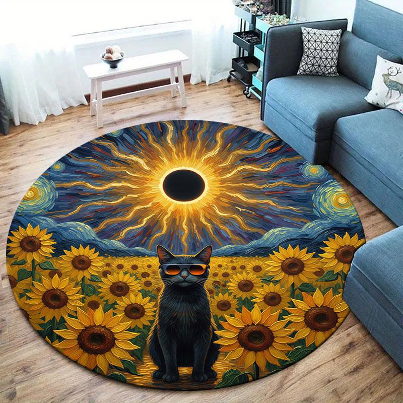 SunflowerAnimals Round Area Rug,Carpet Rug for Living Room Bedroom Sofa Playroom Decor,Non Slip Floor Mat