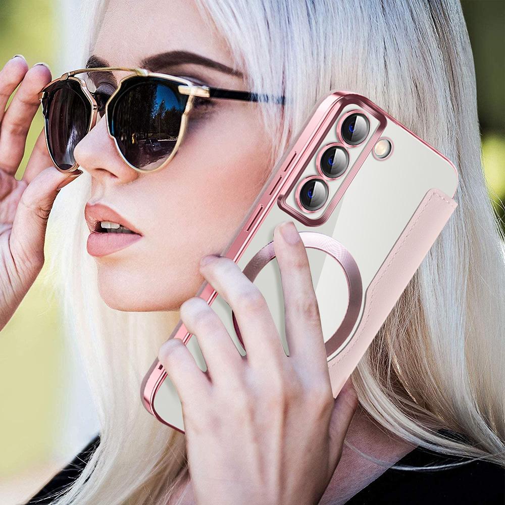 Card Holder Phone Case for Samsung Galaxy S22 5G Compatible with MagSafe Leather+TPU RFID Blocking Phone Cover