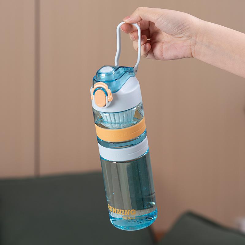 Water bottle high quality large capacity outdoor with graduated sports water cup simple elastic cover with tea compartment portable student direct