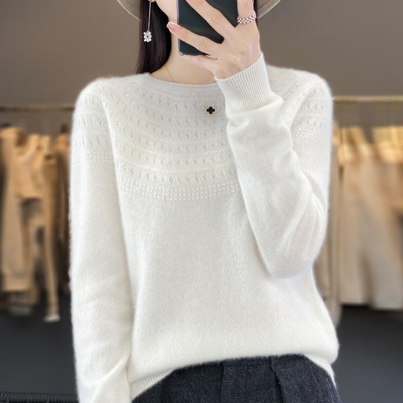 Μονόγραμμη Έτοιμη για Φόρεση Καρντιγκάν με Στρογγυλή Λαιμόκοψη για Γυναίκες Φθινόπωρο και Χειμώνα Νέο Πλεκτό Πουλόβερ με Κυλινδρικό Στρίφωμα και Διάτρητο Σχέδιο Ευέλικτο Μοντέρνο Βασικό Τοπ