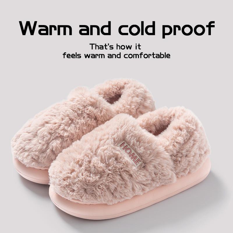Cotton Slippers Women's Winter Bag Heel Home Warm and Non Slip Plush Cotton Shoes for Men Wearing Outside