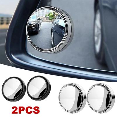 2Pcs Car Rearview Sucker Mirrors 360° Blind Spot Mirror Adjustable Round Frame Convex Wide-angle Clear Rearview Auxiliary Mirror