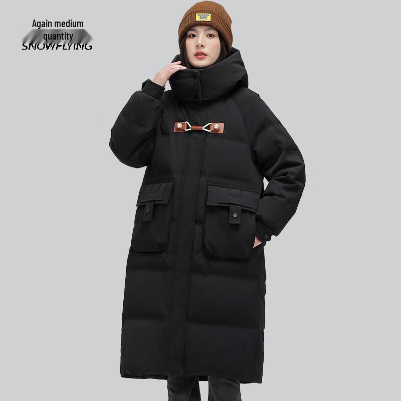 

XUEZHONGFEI Женский длинный пуховик с капюшоном и карманами с клапанами X30143142F 160/84A