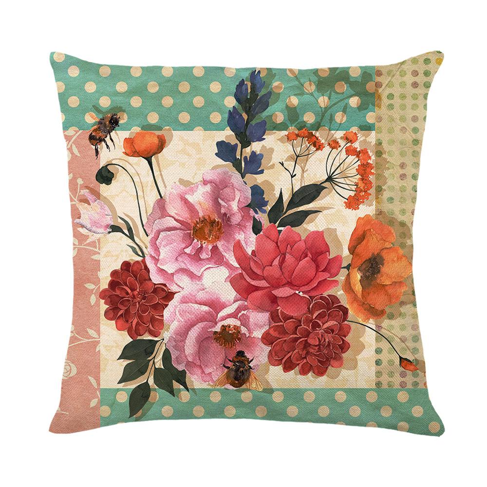 Retro Style Throw Pillow Cover Butterfly Flower Print Home Living Room Sofa Cushion Cover Bedroom Bedside Cushion Cover
