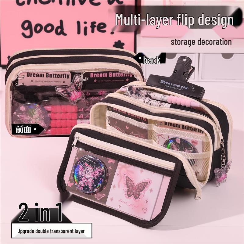 Astuccio Black Pink Farfalla per Bambini, Stile Dolce & Cool, Nuovo Modello 2025, Grande Capacità, Design alla Moda