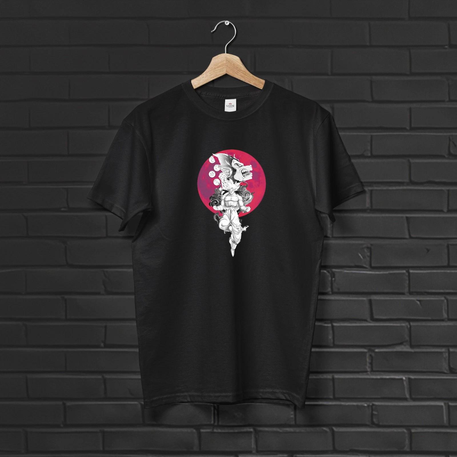 Goku Red Moon Silhouette T-Shirt Graphic Tee Mens Unisex Cotton Streetwear Gift M