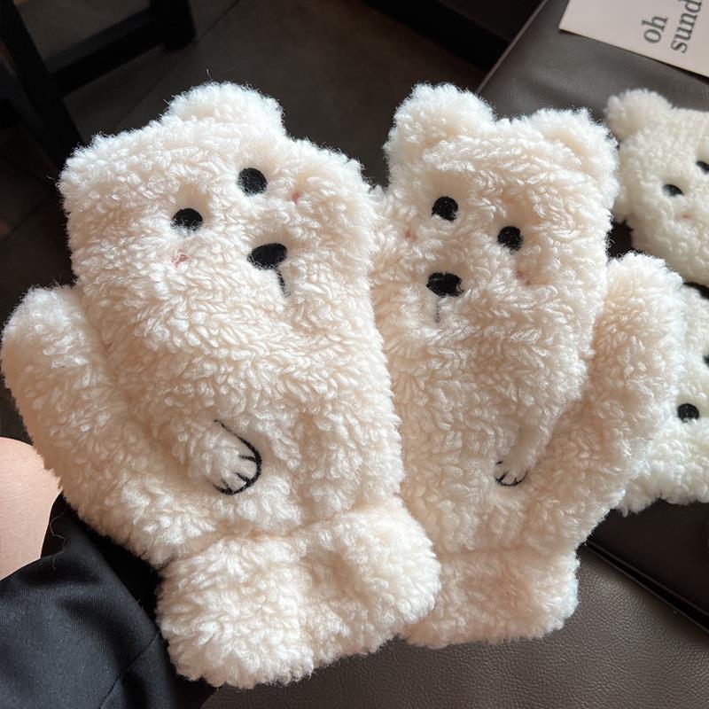 

Милые бархатные перчатки в виде медвежонка для женщин на зиму в корейском стиле, утолщенные плюшем для сохранения тепла, зимние, студенческие, для верховой езды, ветрозащитные, с завязкой на шее one size