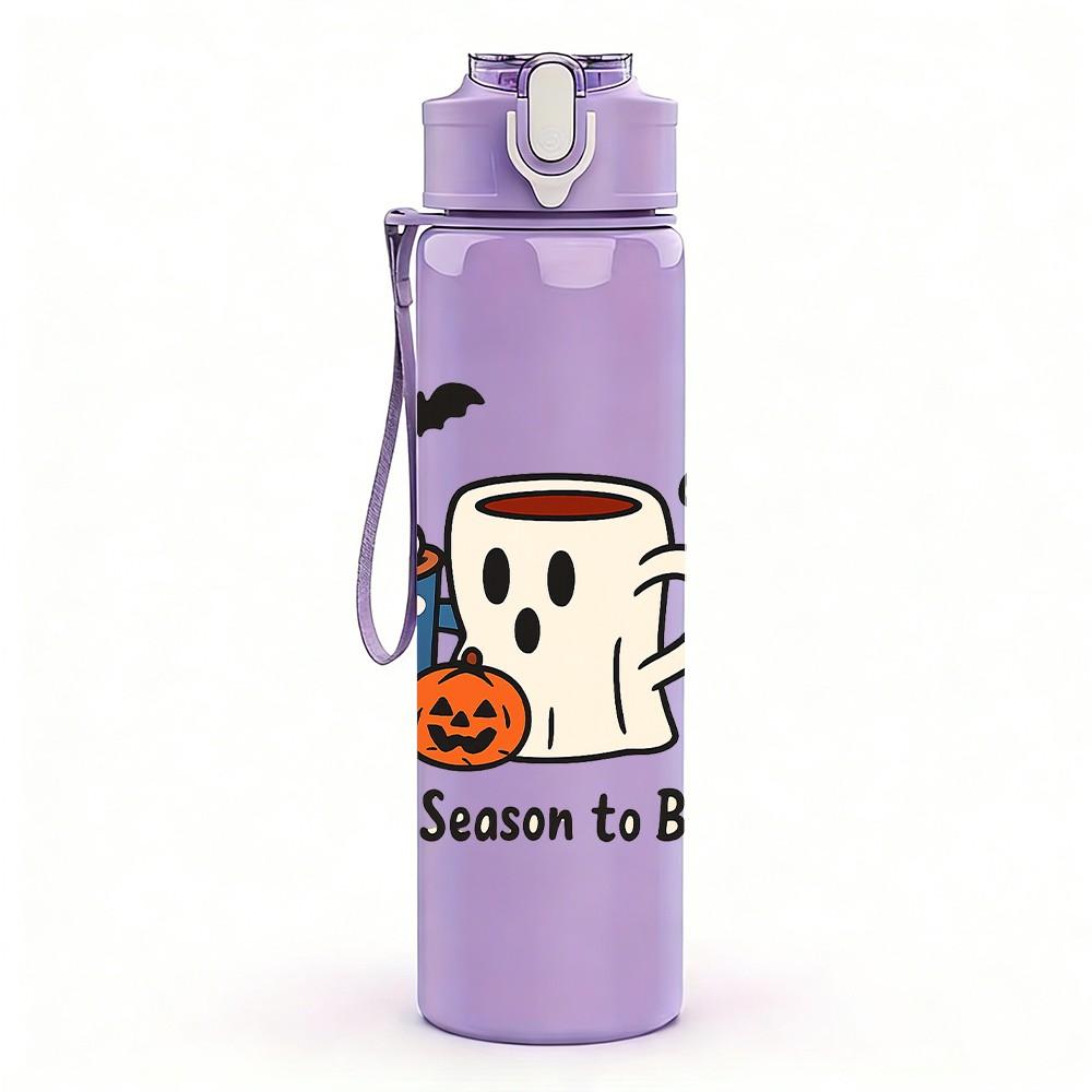 1PC Fall Coffee Cup Ghost 750ml Color Plastic Sports Water Bottle Leakproof Flip Straw Lid Suitable for Sports Office Home Use