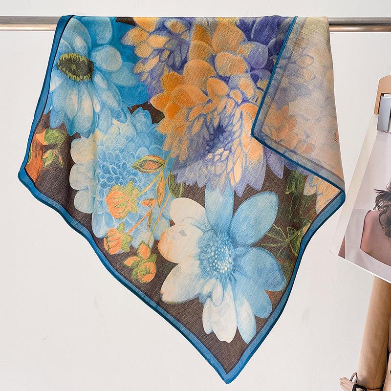 Fashion 70cm Cotton Square Scarf Women Floral Print Design Bandanas Lady Scarves Headband Accessories Handkerchief Hair