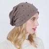 Women's Autumn Winter Double Layer Cotton Hot Diamond Binding Bead Pullover Versatile Warm Hat KTY
