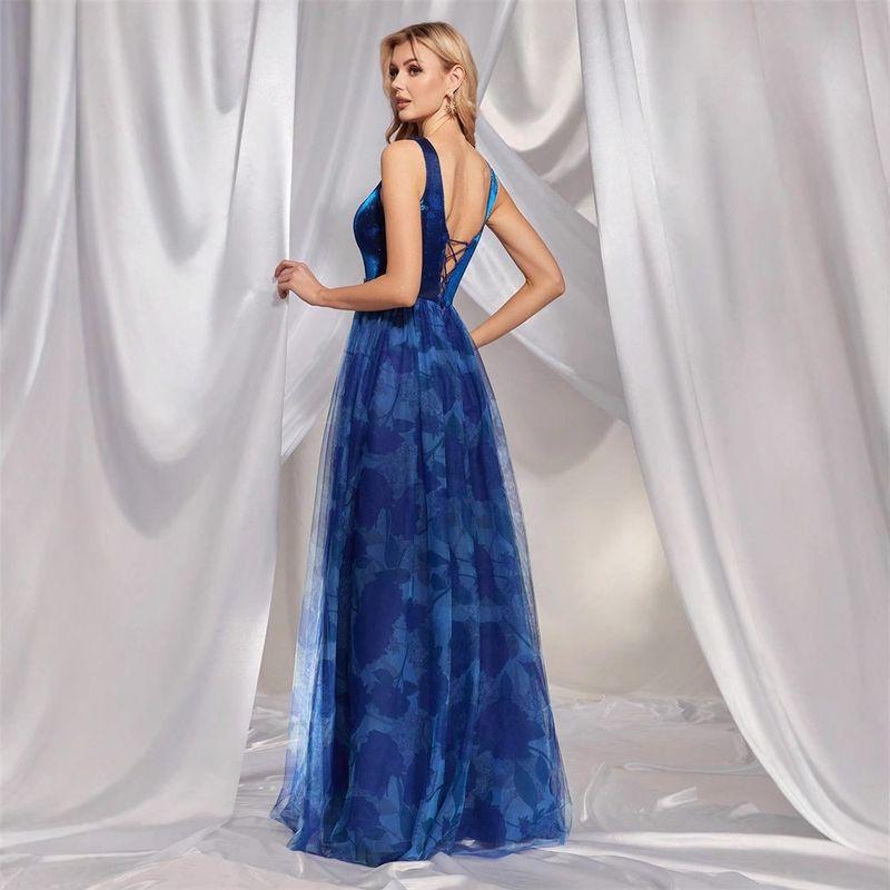 Foreign Trade Long Dress, European and American Style Party High-End Wedding Dress, Party Dress Wedding Blue