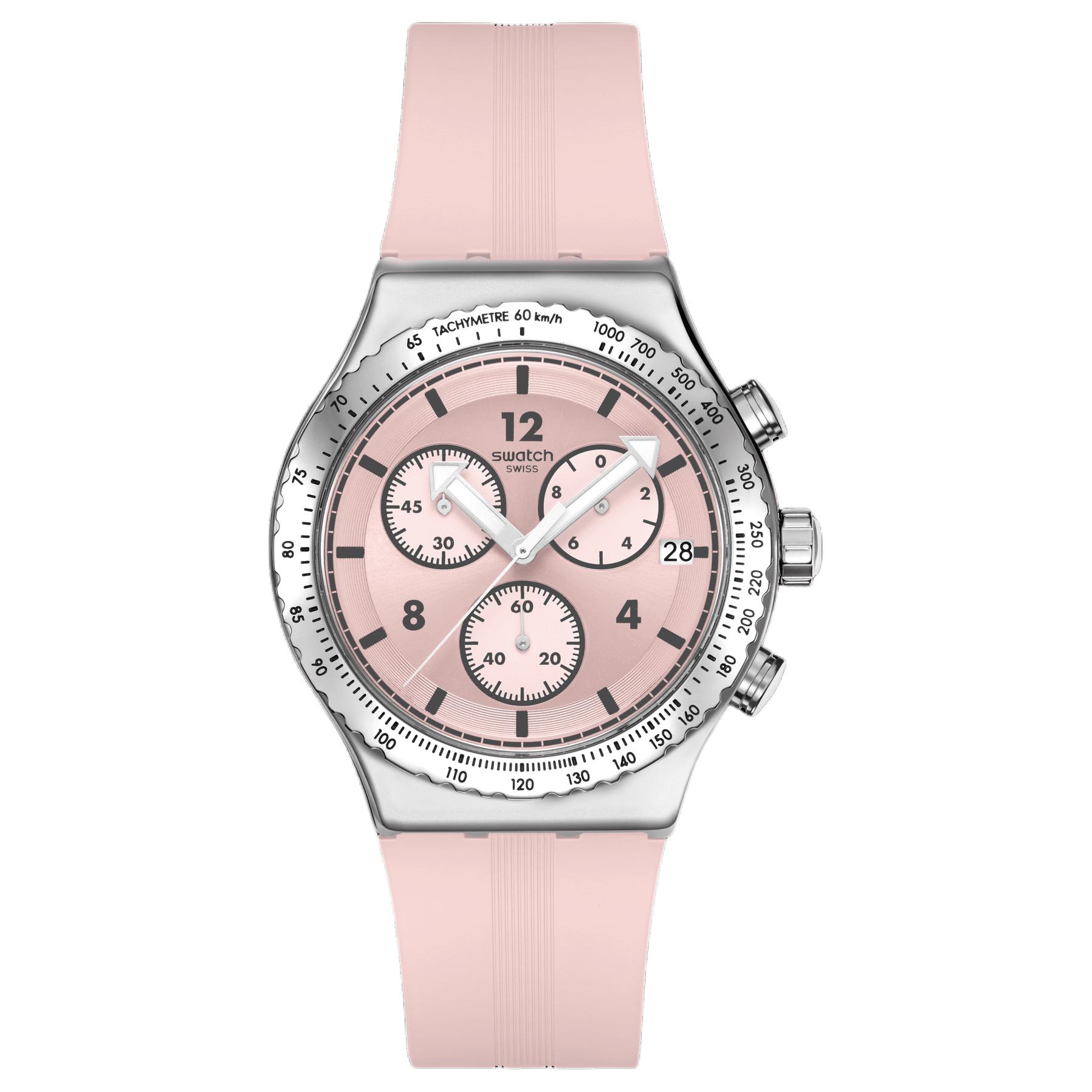 SWATCH Essentials Quartz Movement 30m Water Resistance Unisex Watch 43mm Pink Watch Dial YVS532 Pink Watch Dial