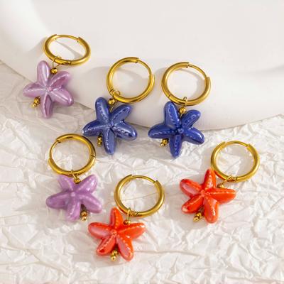 Keramik Dopamin Seestern Ohrringe für Damen Bunte Lebhafte Anhänger Jugendlich Hypoallergen Edelstahl Zirkon Geschenk