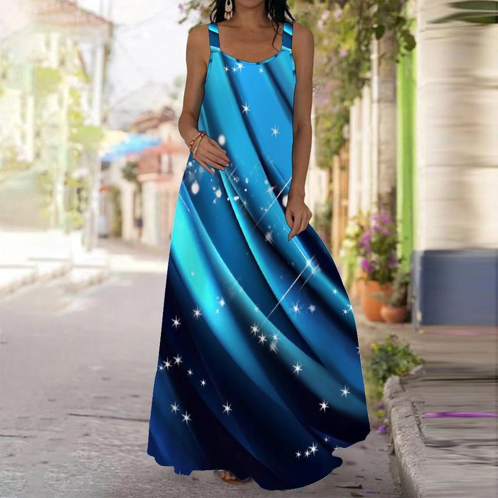 Women's Slip Dress Maxi Long Dress Gradient Print Stitching Print Dress Spring & Summer Leisure Vacation