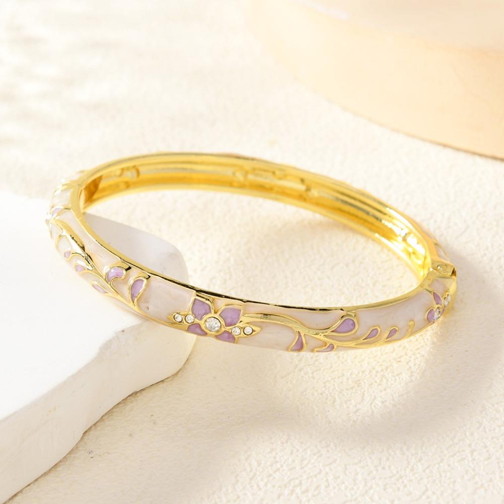Rhinestone Flower Jewelry Flower Design Enamel Bracelet Jewelry Cloisonné Bracelet  For Girls