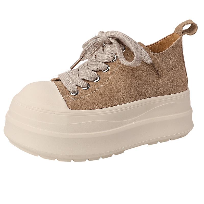 Fashion thick-soled heightening versatile women's casual shoes autumn comfortable simple non-slip canvas shoes Korean version lace-up board shoes