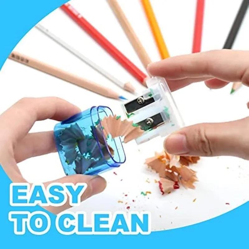 1pc Plastic Pencil Sharpener, Mini Student Stationery, Double Hole Pencil Sharpener, Simple and Practical
