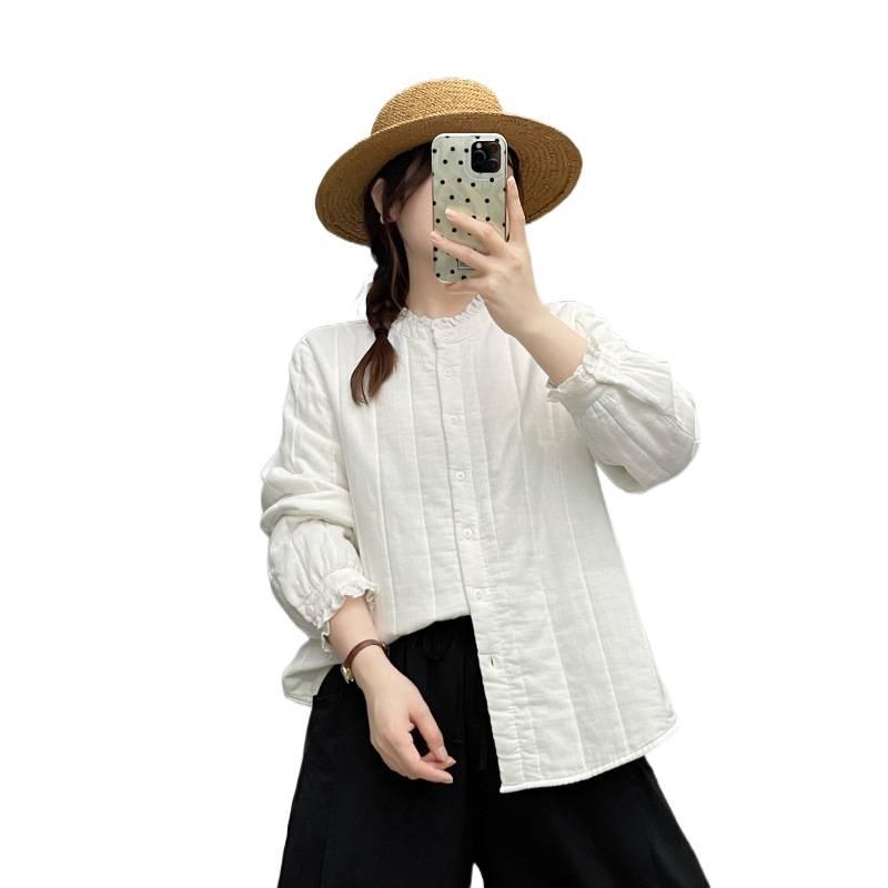 2025 Autumn/Winter Elegant Stand Collar Lace Long Sleeve Cardigan Top for Women in Japanese Literary Style