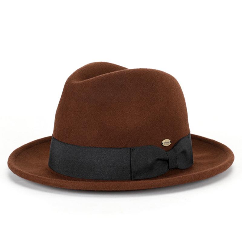 Zylinderhut aus Wolle mit großer Krempe und breiter Kante, Jazzhut, Cowboyhut, britischer Gentleman-Hut, Herbst und Winter, bequemer, modischer, warmer Filzhut