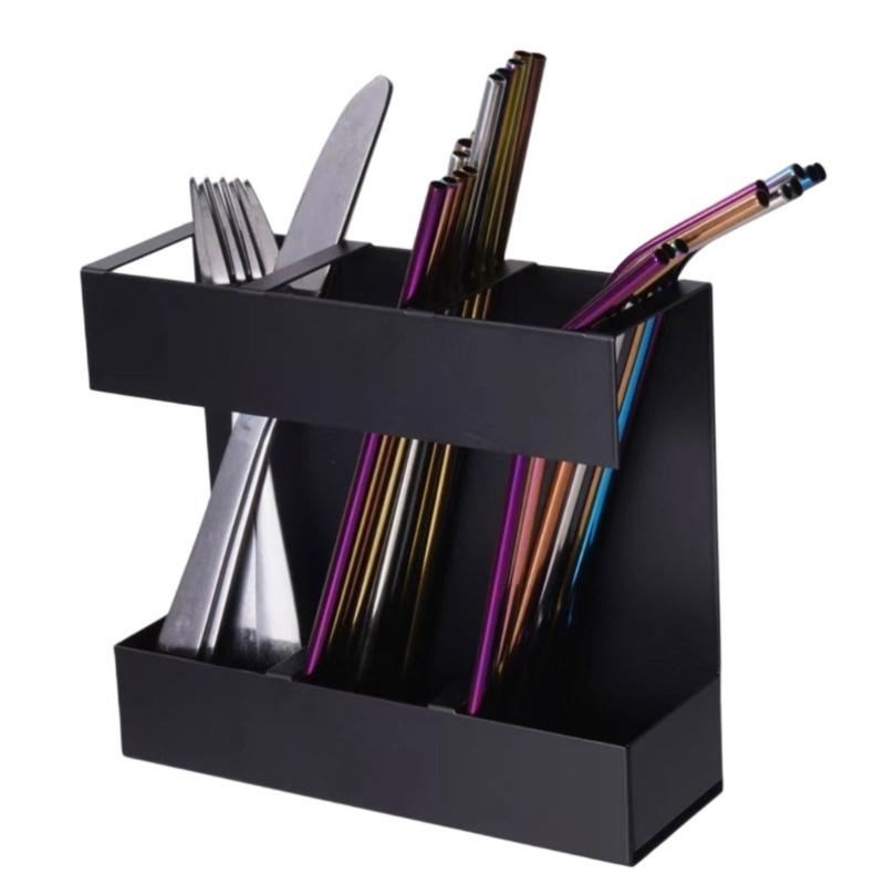 Multifunctional Storage Rack For Straws Cutlery 3 Section Cabinet Organizers With Drainage Design Kitchen Accessory