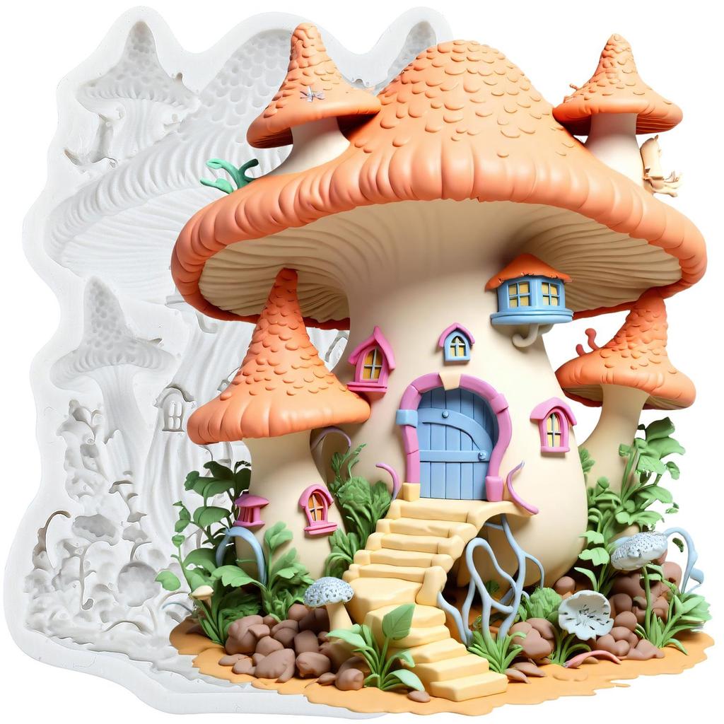 Fairy Garden House Silicone Mold Mushroom House Fondant Molds Cake Decorating Tools Cupcake Topper Candy Sugar Craft Gum Paste Polymer Clay