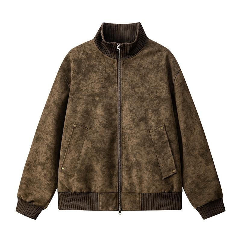 New Hong Kong style corduroy men's leather jacket daily commuting soft PU fabric lapel trendy brand leather jacket