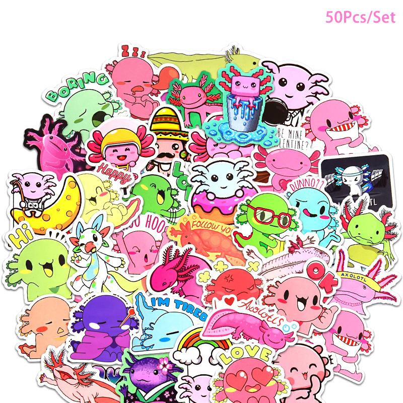 

50 шт. Милые мультяшные наклейки с аксолотлем для ноутбука, автомобиля, велосипеда, багажа, скрапбукинга, телефона, водонепроницаемый набор наклеек, игрушки OneSize