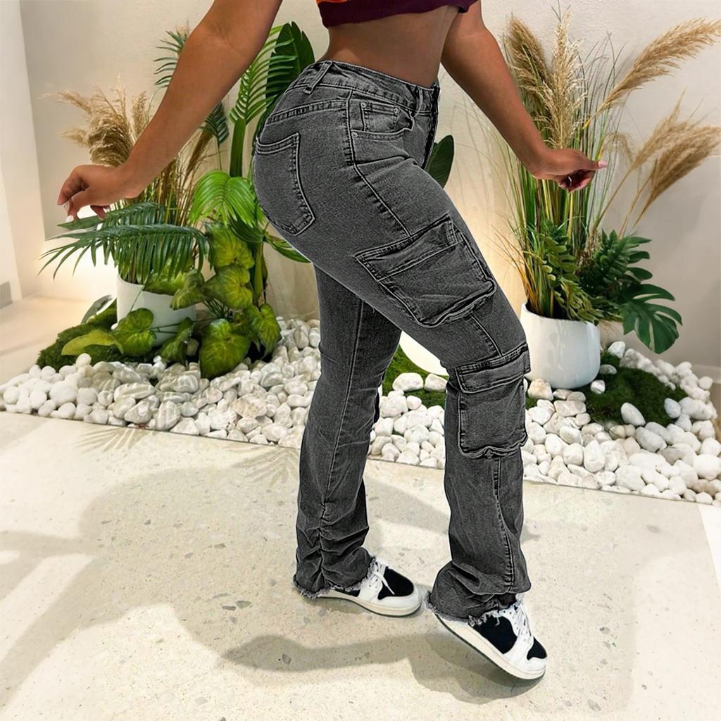 Women's Solid Color Casual Fashion Pants, Solid Color Versatile Slim Fit Jeans