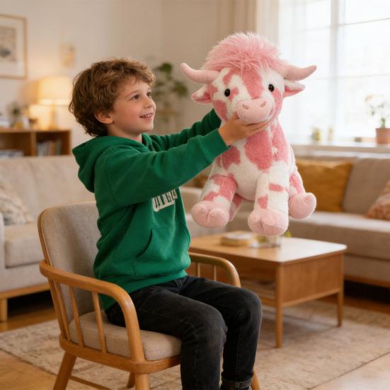 Highland Cow Plush Soft Stuffed Animal Fluffy Realistic Scottish Cattle Plushie with Big Eyes Cute Highland Cow Gift for Kids Adults