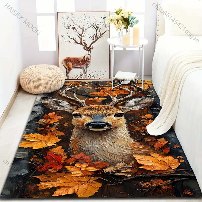 Tappeto con Stampa Renna Foglia Multimisura per Camera da Letto Soggiorno Comodino Divano Tappetino Pavimento Decorazione Casa Moderna Tappeto Area Spedizione Veloce