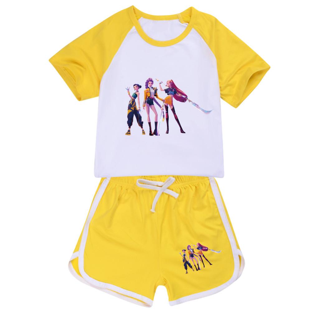 Barn Jenter Anime Tegneserie POP Sanger Superstjerne Zoey Rumi Mira Trykk Kortermet T-skjorte Shorts Bukser Fritidsklær Sett