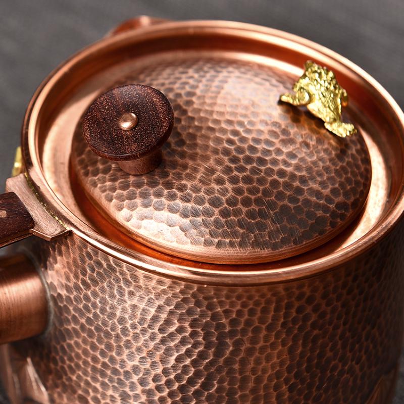 Pure Copper Vintage Boiling Tea Pot Home Use with Strainer Roasted Tea Canister Handmade Tea Separation Side Handle Pot