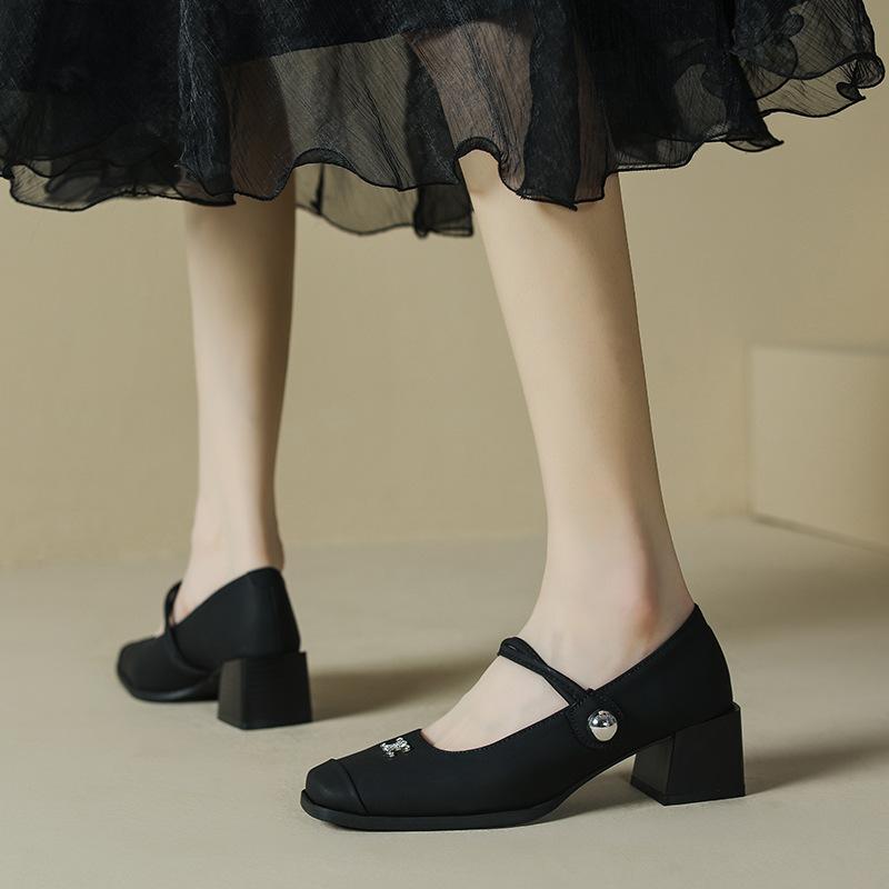 Square head word with Mary Jane single shoes women's Velcro thick heel professional commuter work shoes fashion single shoes women