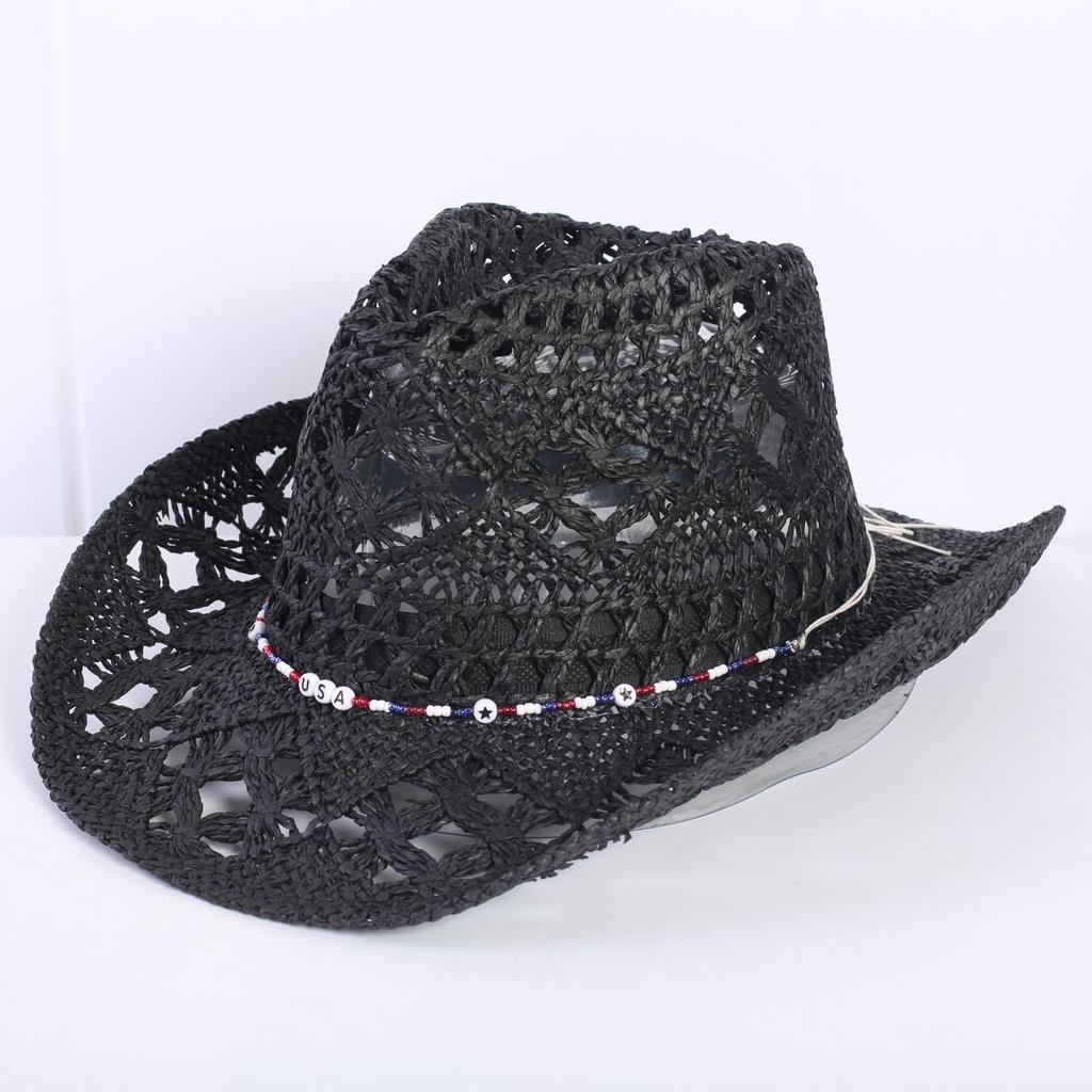 Popular European and American Classic Hollow Western Cowboy Hat Men's and Women's Fashion Vacation Breathable Sunshade Straw Hat