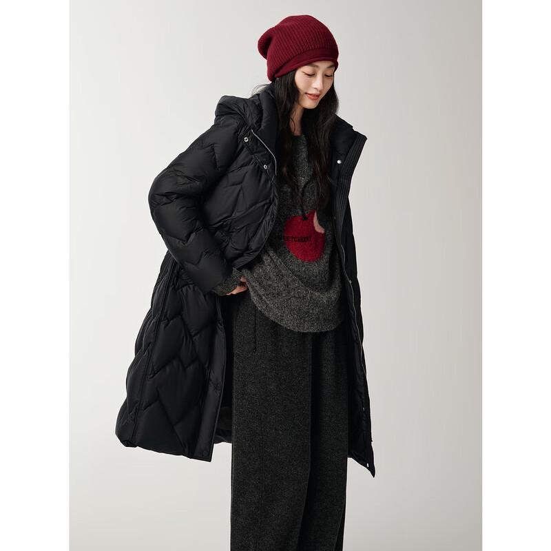 JUZUI Women's Maillard Hooded Waist-Cinching Goose Down Jacket