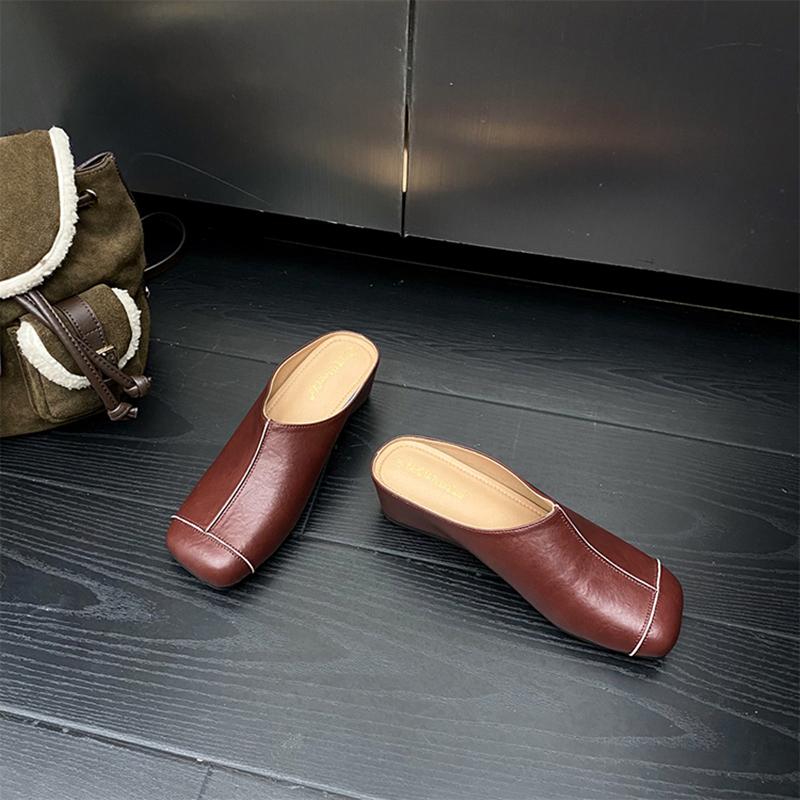 Fashion 2025 NEW Summer High Heels PU Shoes For Women Covered Toe Casual Pumps Women Sandals Daily Walk Slippers Mules Slip-On Heels