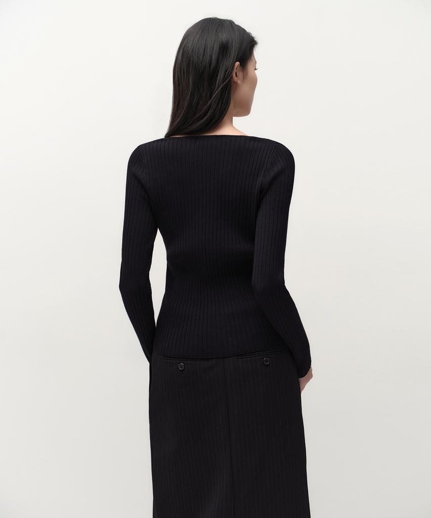 MUSINSA STANDARD WOMAN Women'S Wide Ribbed Slim V-Neck Knit [Black]