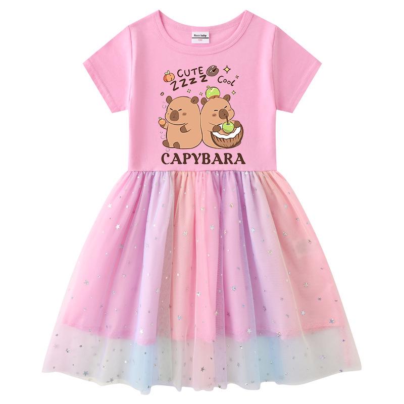 Children's Korean Style Rainbow Sequin Princess Dress - Short Sleeve for Summer, Long Sleeve for Spring/Autumn
