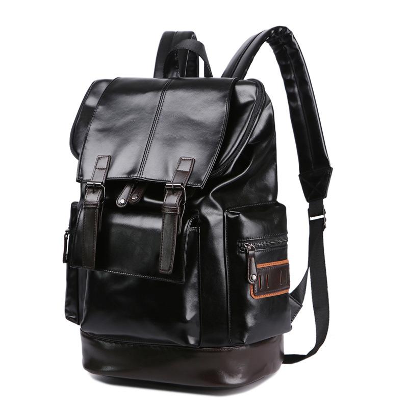 

Korean Version Men s PU Leather Large Backpack Fashion Trend Backpack Student Backpack Leisure Business Travel Bag