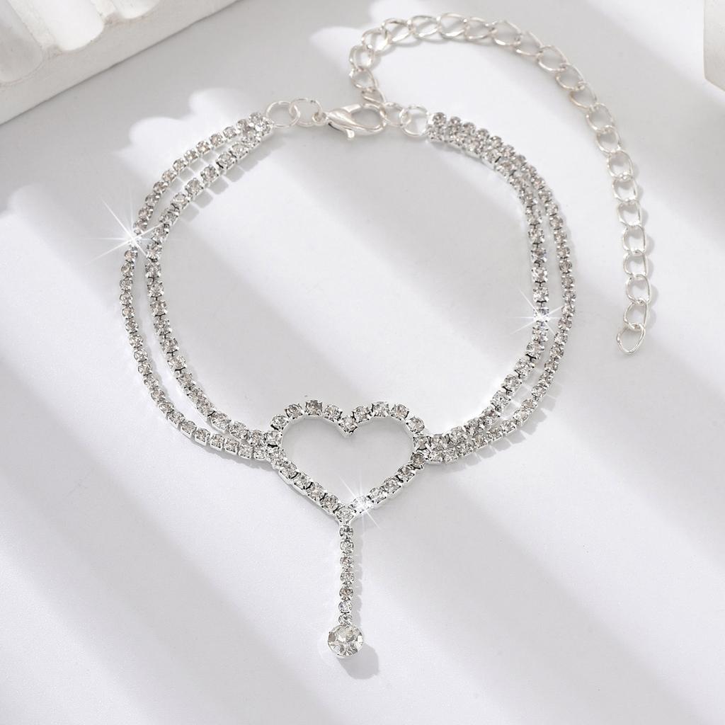 1PC Women's Fashion Trendy Heart shaped Foot Chain Zircon Accessories Suitable for Date, Party, Festival Gifts-6025