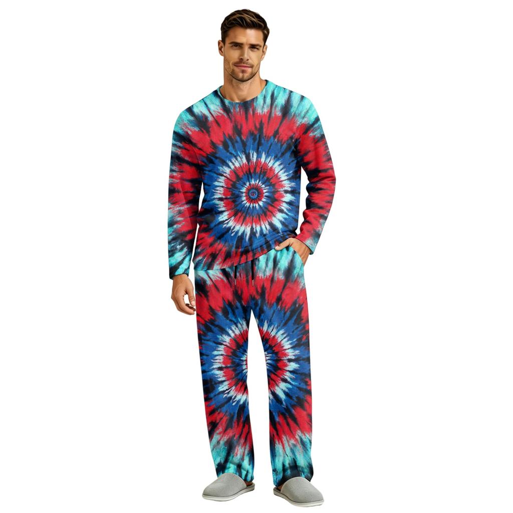 Men's Long Sleeve Pajama Set with Button Crotch and Elastic Drawstring Waist for Home Comfort