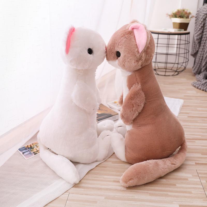 50cm Standing Cartoon Ferret Plush Toy Kawaii Wild Animal Brown White Fluffy Plushie Companion Sleeping Gift