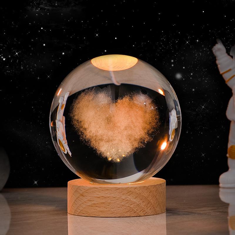6cm 3D Crystal Ball Crystal Planet Night Light Laser Engraved Solar System Globe Astronomy Birthday Gift Home Desktop Decoration