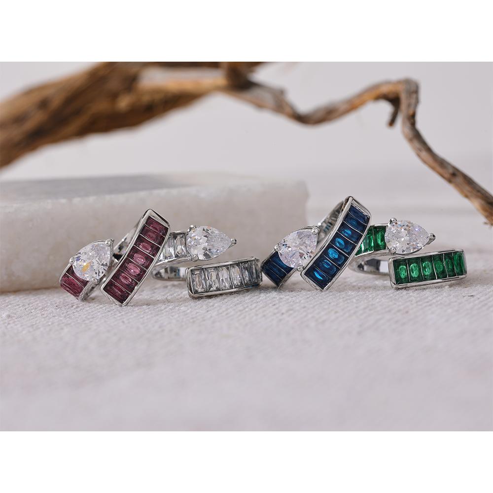 Yhpup High-Grade Colorful Shiny Cubic Zirconia Stainless Steel Gold Color Luxury Ring 18K Plated Fashion Finger Jewelry Women