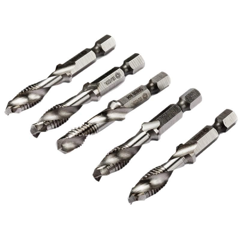 SATA High-Speed Steel Metric Tap Set: 5-Piece with Taps, Tapping Wrench, Drill Bits (50803, 50806, 50805)