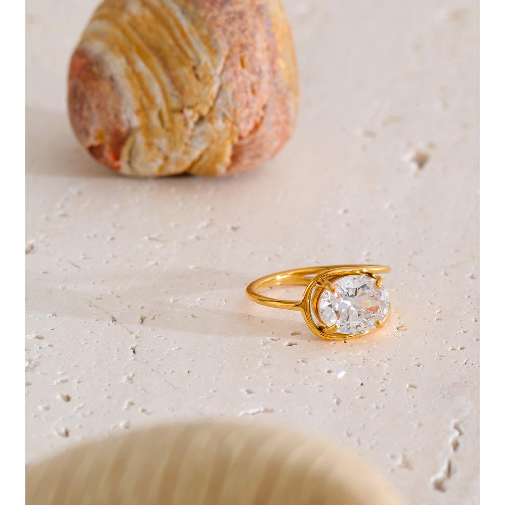 Yhpup Size 678 AAA Bling Cubic Zirconia Gold Color Ring for Women Stainless Steel Fashion Aesthetic Jewelry PVD Plated Wholesale
