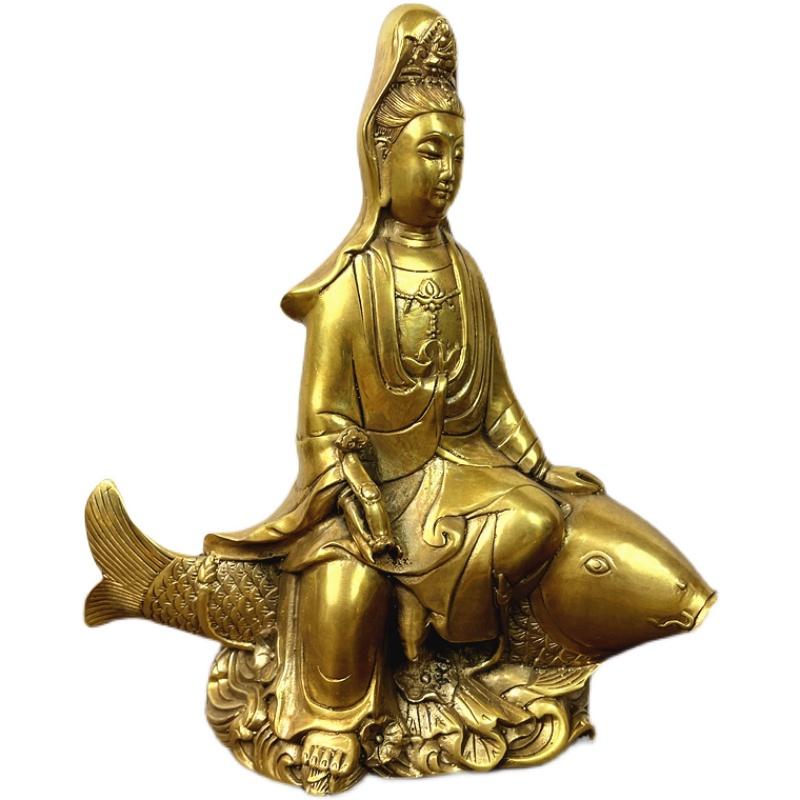 Copper Fish Guanyin Bodhisattva Buddha Statue Carp Ornaments Buddha Hall Enshrines Decoration