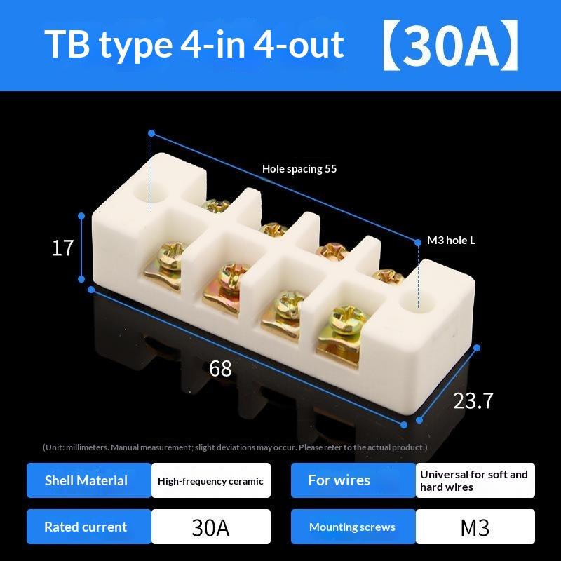 High Temperatures Ceramic Wire Connector 30A 800℃ Heat Resistant Terminals Block For Industrial Equipment Wiring