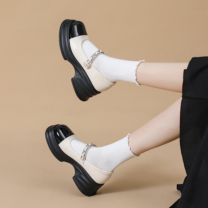 

Туфли Мэри Джейн в тон, женские туфли на платформе, толстом каблуке, из маленькой кожи 40 белый